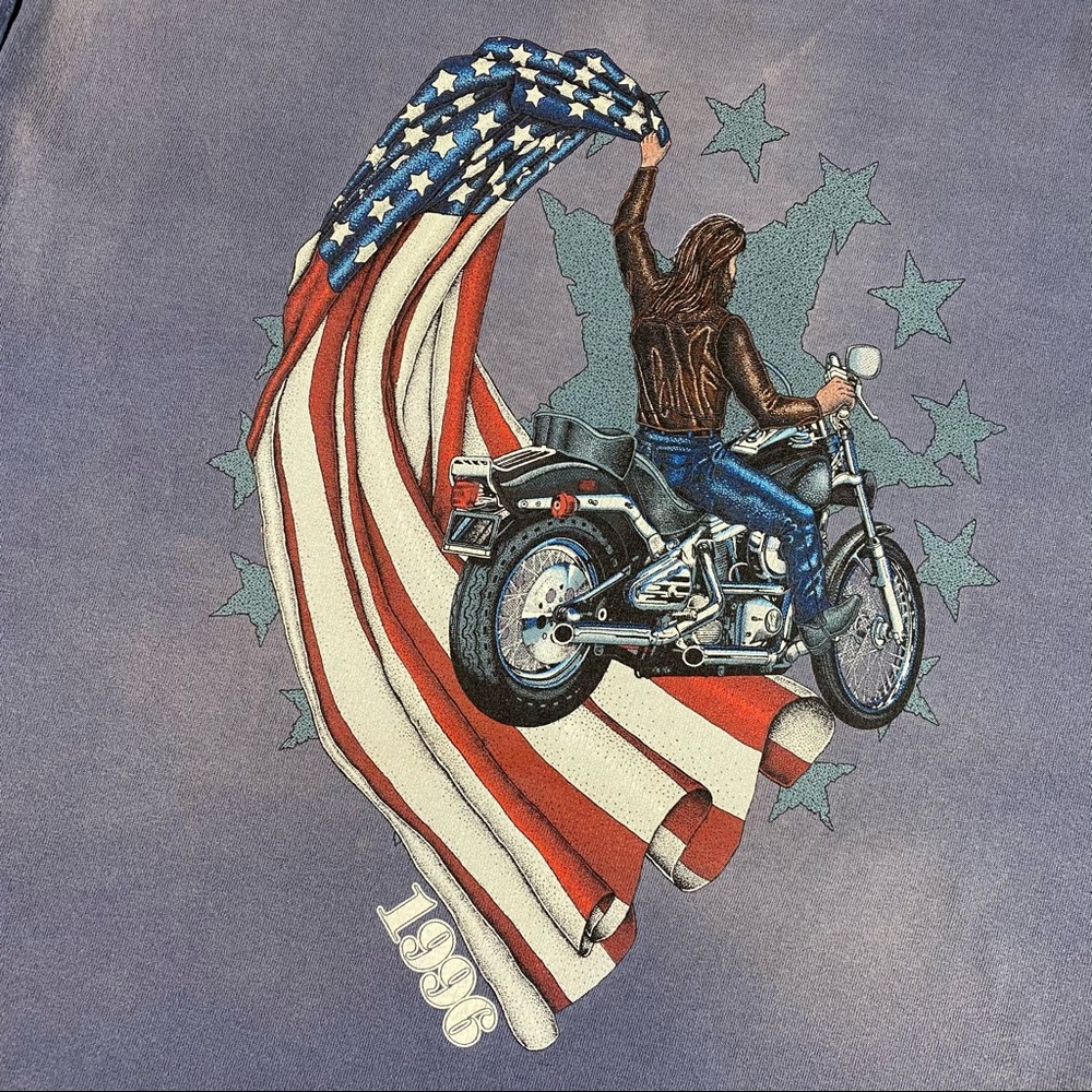 Vintage 90s Biker T Shirt Riding Sturgis 1996 Blue